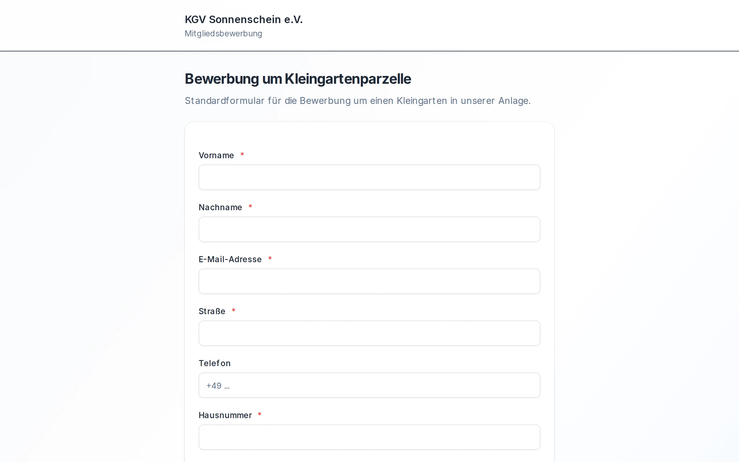 Öffentliche Bewerbungsseite mit Formular