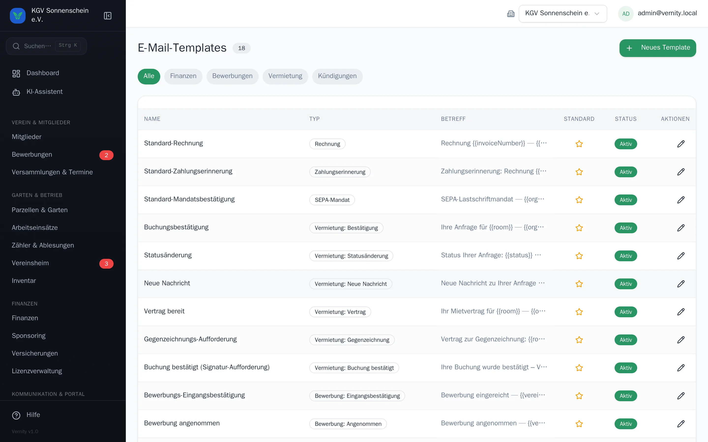 E-Mail-Vorlagen-Editor mit Platzhaltern