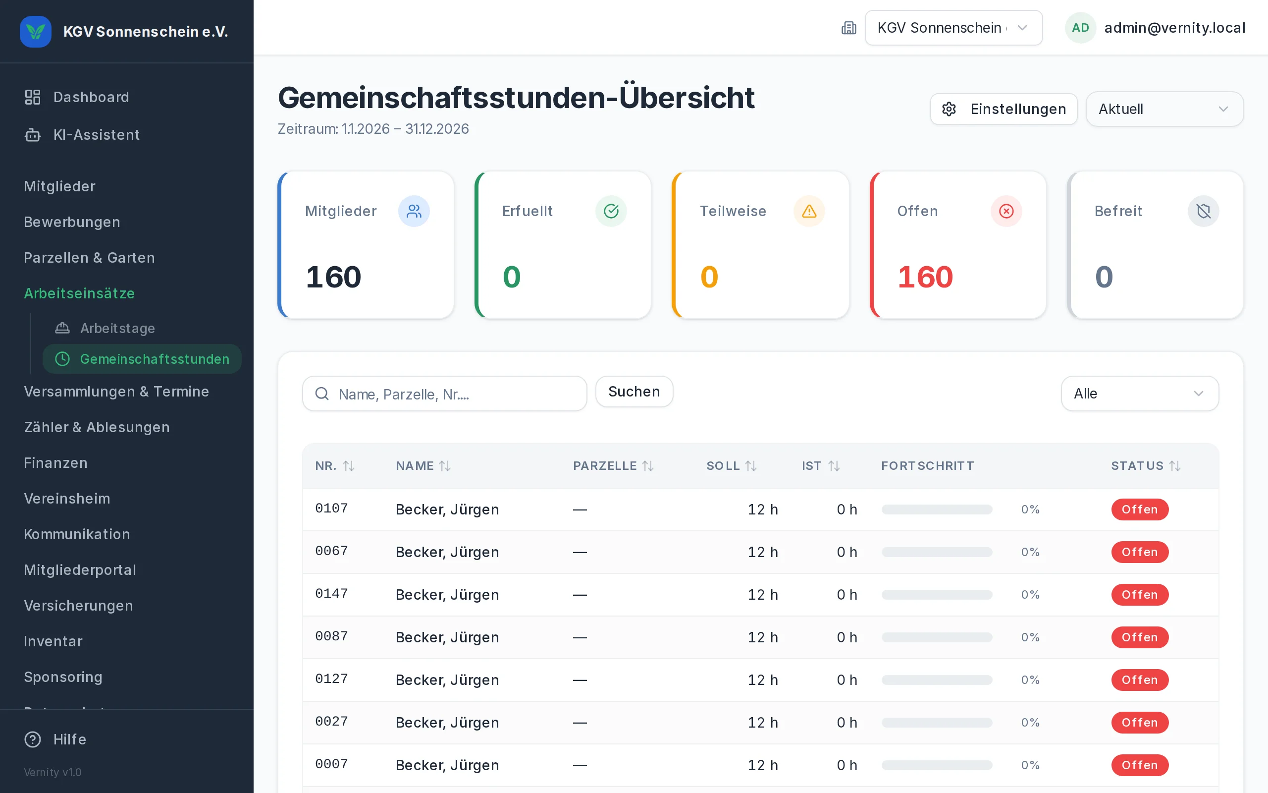 Arbeitsstunden-Übersicht mit Soll/Ist